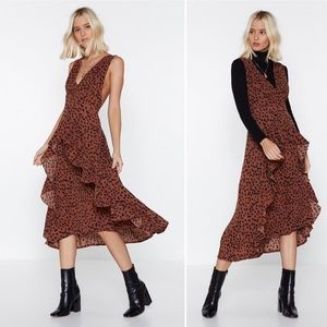 [Nasty Gal] cheetah pinafore dress